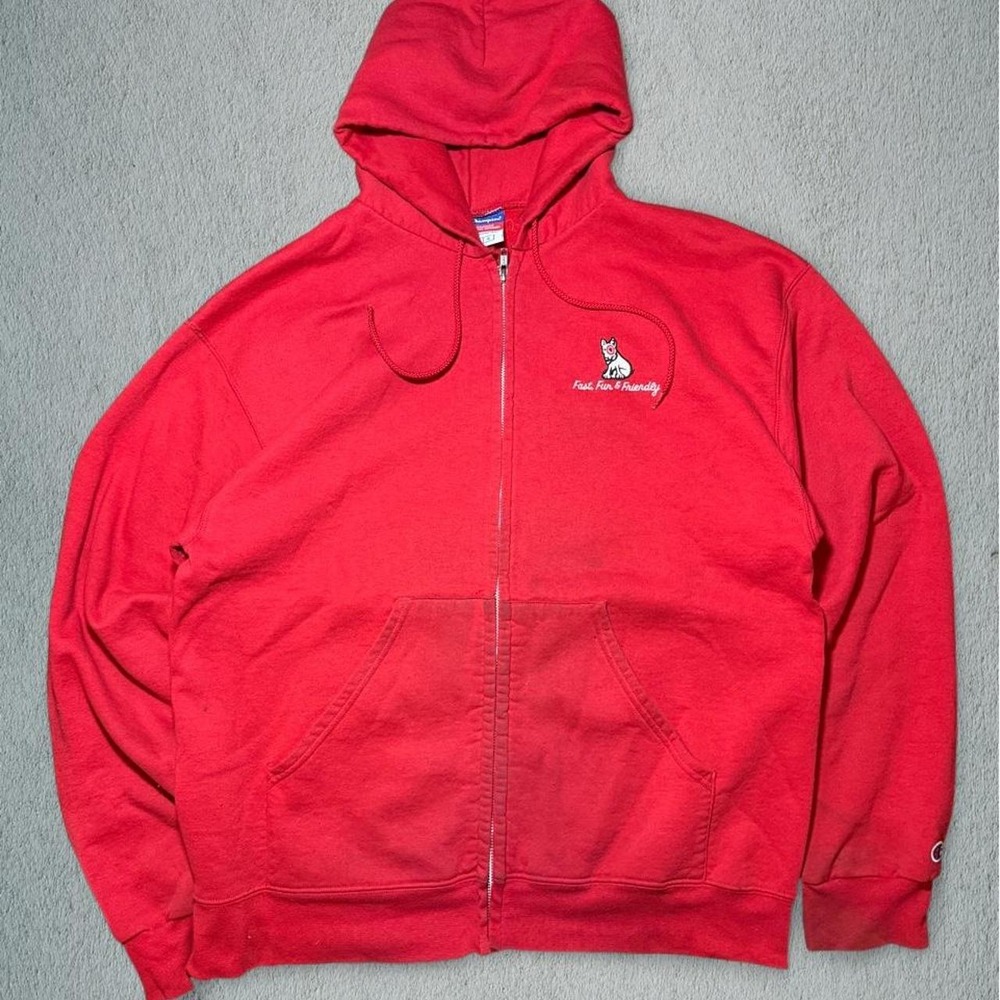 Champion Target Bullseye Dog Fast Fun Friendly Zip Up Hoodie Red Mens Large